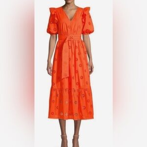 Kate Spade gorgeous orange eyelet coverlet midi dress! Sz 4